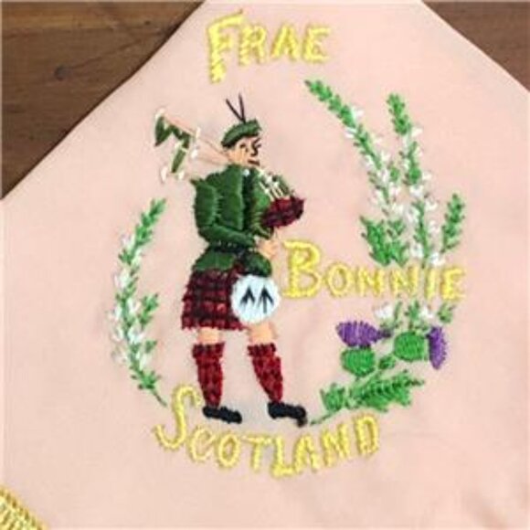 WWI Vintage Silk Embroidered Handkerchief or Doily, ~ "FRAE BONNIE SCOTLAND" - Picture 1 of 3
